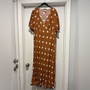 a new day Rust and White Polka Dot Midi Dress
